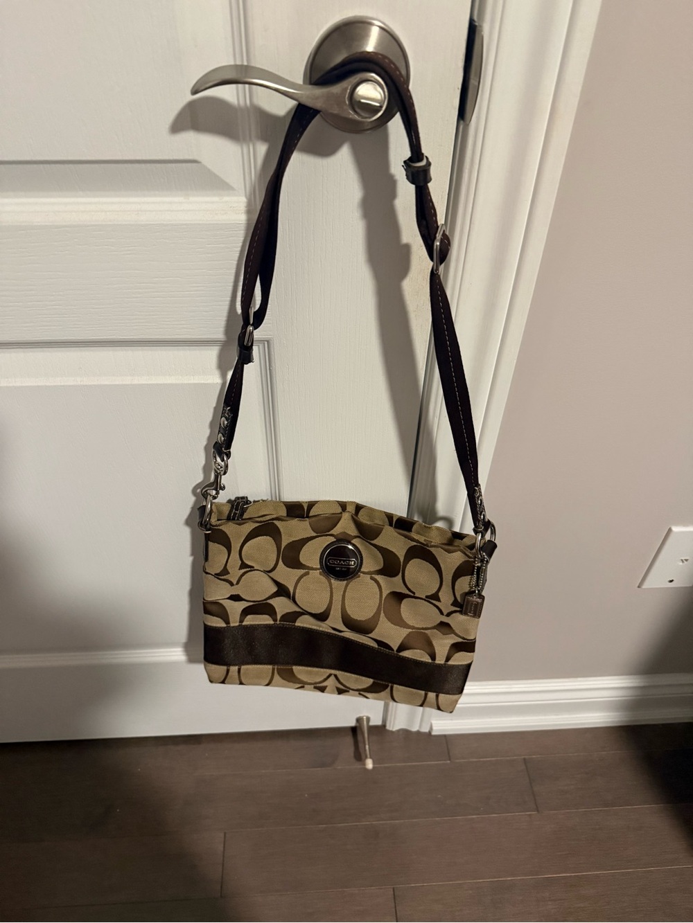 Coach Tan and Brown Signature Shoulder Bag